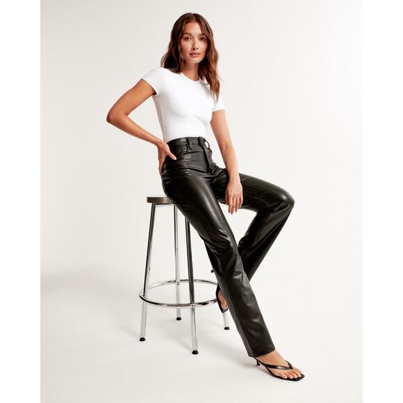 Abercrombie & Fitch Pants - Abercrombie & Fitch Vegan Leather 90's Straight Pant Black 34R Long Bottom